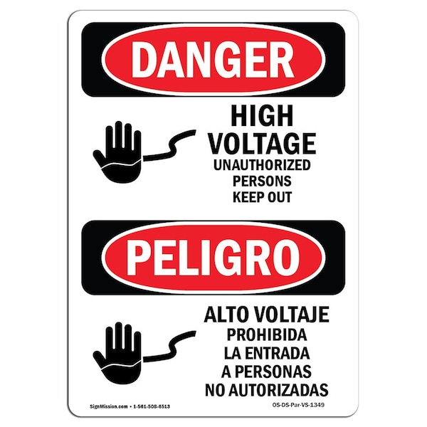 Safety Sign, OSHA, 24" Height, Rigid Plastic, High Voltage Persons Keep Out Spanish